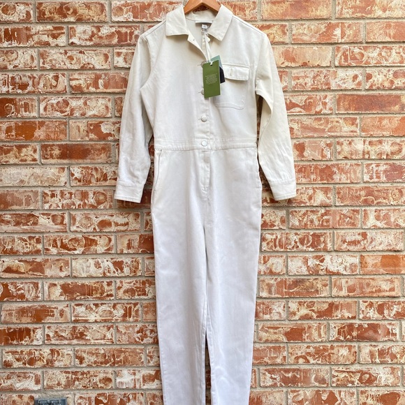 NWT Sandy Liang White Cream Utility Denim Jumpsuit Size 0 - Picture 2 of 14
